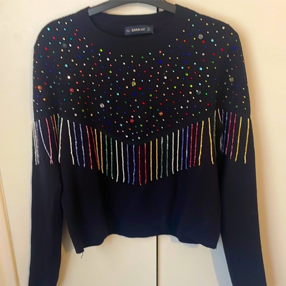 Unique beaded fringe sweater